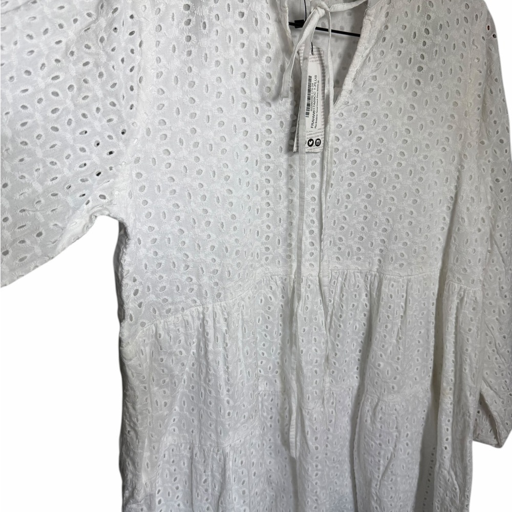 Boohoo White Eyelet Tie-Neck Tunic Top - Picture 2 of 6
